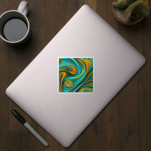 Abstract Turquoise and Gold Swirls by BirdsnStuff